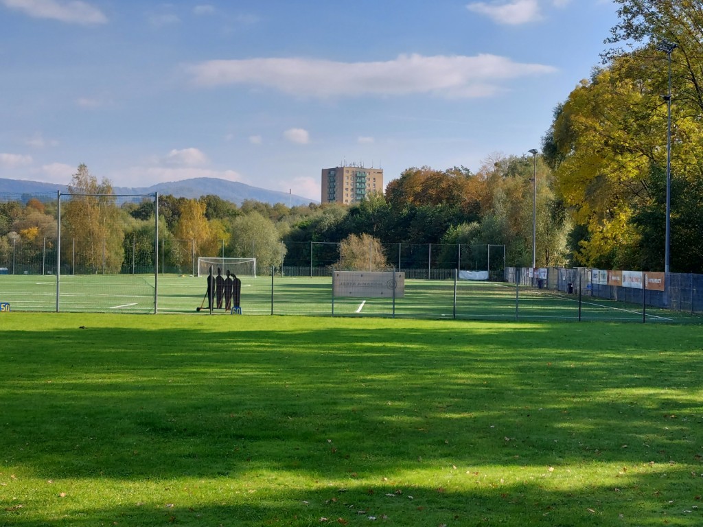 Část odhodové louky a fotbalové hřiště s umělou trávou